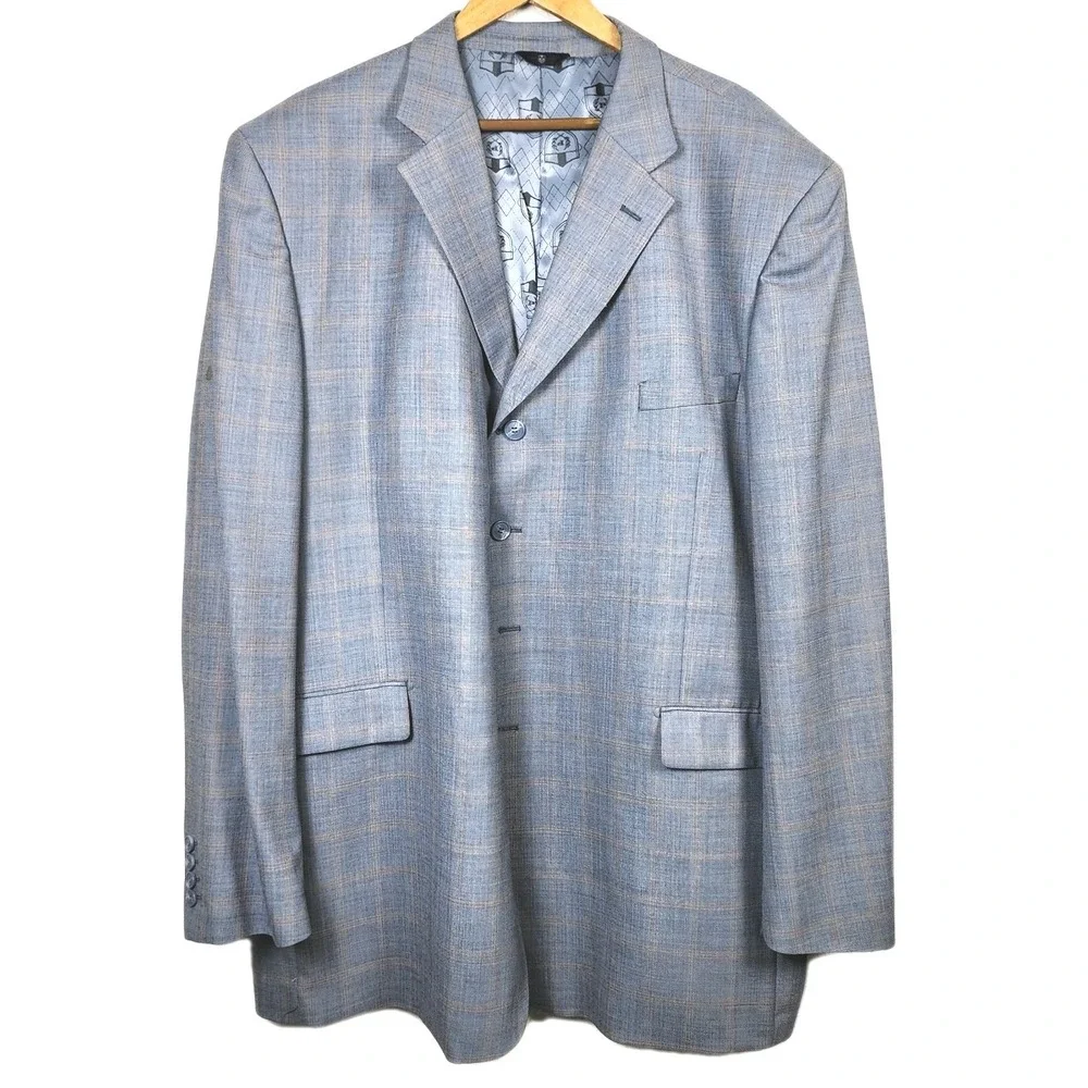 Phat Farm Blazer Sport Coat Mens 52XL Virgin Wool Gray Plaid 4 Button VTG Preppy